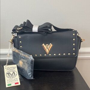 Valentino Orlandi Black Crossbody Bag with Gold Accents